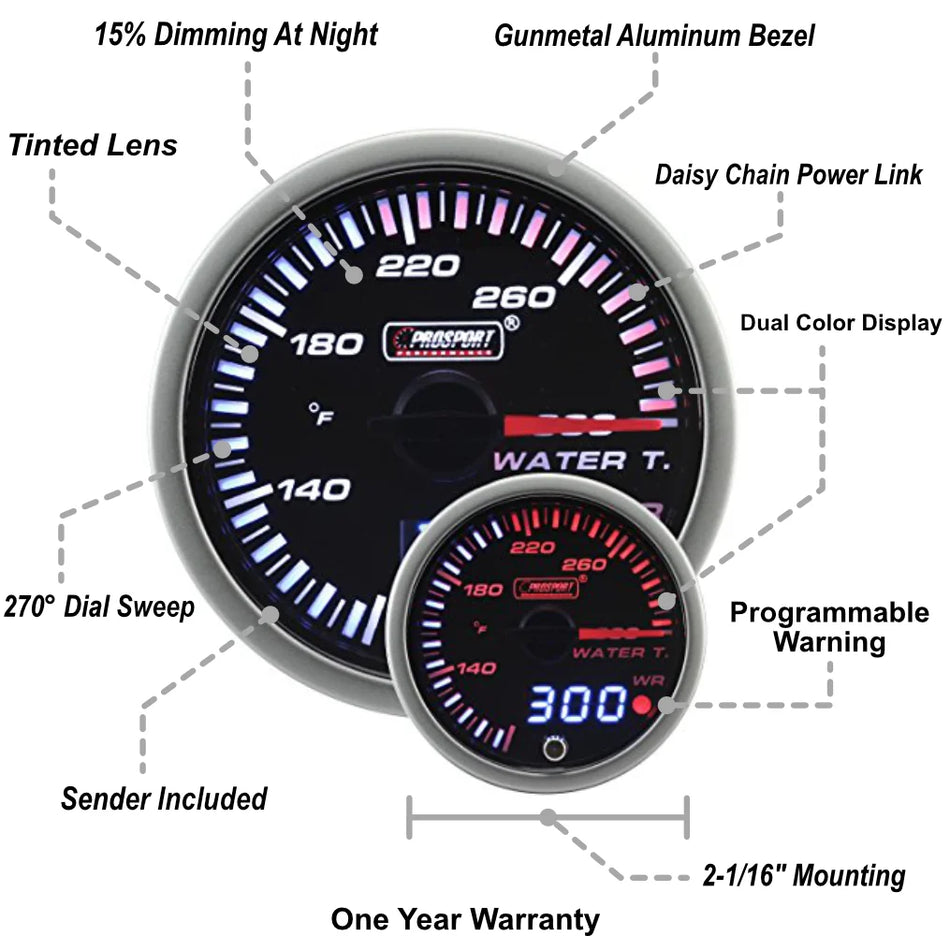 Prosport JDM Series Water Pressure Gauge